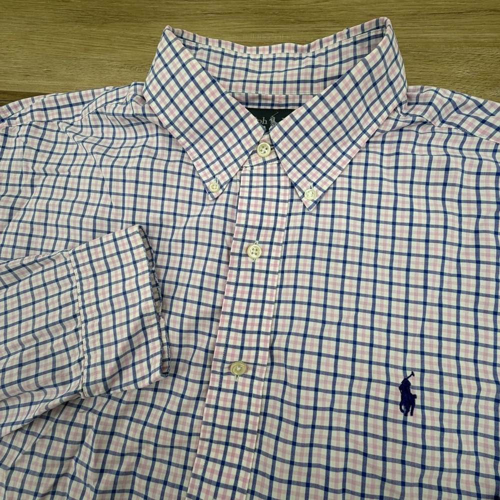 Polo Ralph Lauren Oxford Shirt Men's Size XL Pink Blue Check Gingham Classic Fit